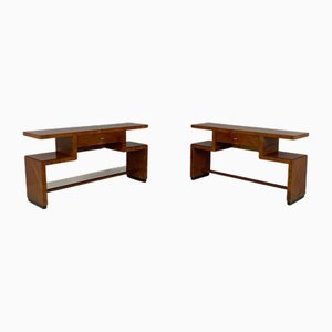 Italian Art Deco Wooden Rectangular Console Tables with Drawer, 1940s, Set of 2