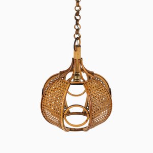 Mid-Century French Riviera Hängelampe aus Rattan & Korbgeflecht, Italien, 1960er