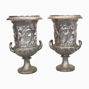 Classical Italian Bronze Medici Relief Vases Campana, Set of 2