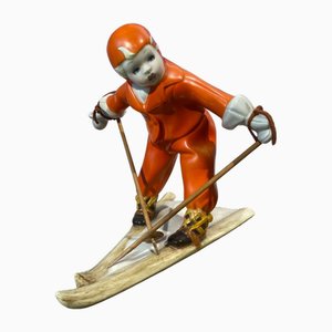 Ceramic Small Skier by Freccia Rossa for Lenci, 1920s