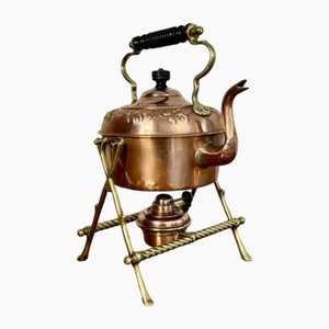 Antiker viktorianischer Wasserkocher und Stand aus Kupfer & Messing, 1880