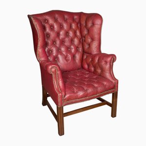 Fauteuil Antique en Cuir, Angleterre, 1890s