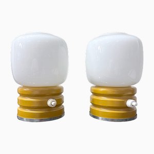 Glass and Metal Bedside Lamps, 1960s, Set of 2