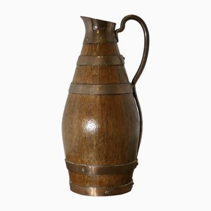 French Arts and Crafts Golden Oak Cider Jug with Copper Bands