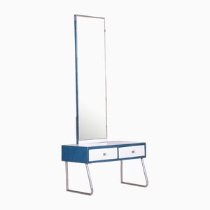 Bauhaus Dressing Table with Mirror in Chrome & White Glass attributed to Vichr a Spol., 1930s