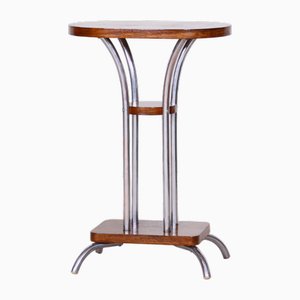 Guéridon Art Déco en Noyer et Chrome, France, 1930s