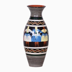 Art Deco Hand-Painted Vase in Ceramic, Slovakia, 1940s