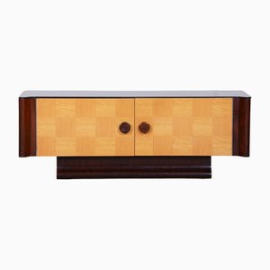 Art Deco Checkered Inlay Cabinet in Mahogany & Maple attributed to Jindrich Halabala for Up Závody, 1940s