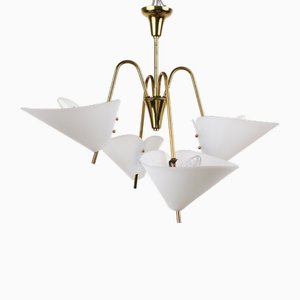 Lustre Mid-Century en Laiton par Rupert Nikoll, Autriche, 1960s