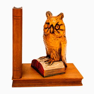 Carved Owl Motive Lime Wood Bookends, Vienna, 1960s, Set of 2