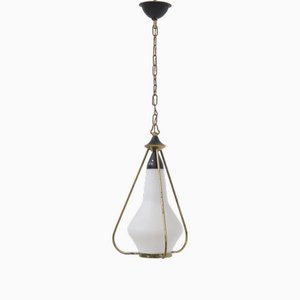 Lampe à Suspension en Verre Opalin et Laiton de Stilnovo, 1960
