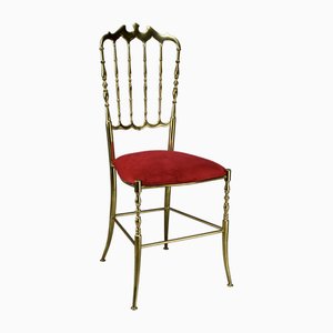 Brass and Red Velvet Chiavari Chair, 1950