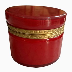 Red Biedermeier Lidded Box in Overlay Glass, 1840