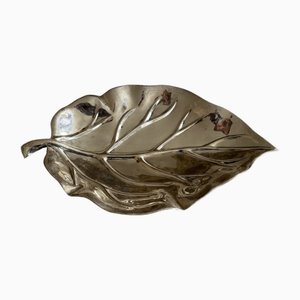Large Silver-Plated Leaf-Shaped Bowl from Valenti, 1972