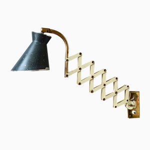 Mid-Century Akkordeon Wandlampe in Schwarz & Gold, Frankreich, 1950er