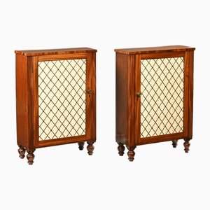 Regency Mahogany Side Cabinets with Brass Lattice Fronts, 1890s, Set of 2