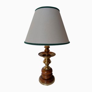 Mid-Century Tischlampe aus Holz aus Messing