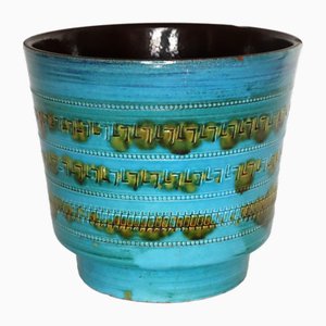 Large Blue Turquoise Flower Pot attributed to Aldo Londi for Bitossi, 1960s