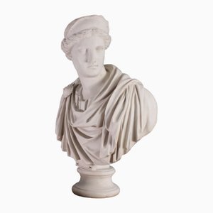 Busto vintage in marmo dell'imperatrice romana con toga, anni '80