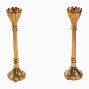 Bodenstehende Kerzenhalter aus Messing, 1940er, 2er Set