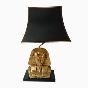 Hollywood Regency Pharaoh Brass Table Lamp, 1980s
