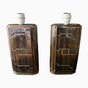 Vintage Brutalist Brushed Table Lamps in Steel and Brass, 1970s, Set of 2