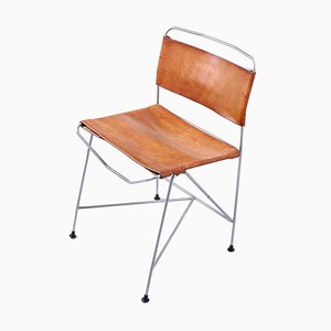 Leather and Chrome Wire Chair from T Spectrum, 1970s