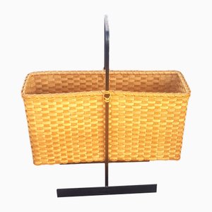 Wicker Newspaper Stand with Handle, 1960s