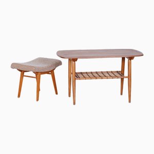 Mid-Century Coffee Table in Cherry & Rattan, 1950s