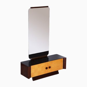 Art Deco Mahogany & Maple Dresser with Mirror attributed to Jindřich Halabala for Up Závody, 1940s, Set of 2