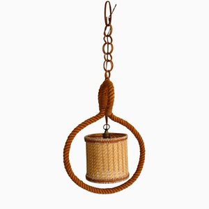 Lampadario in corda di Audoux Minet, Francia, anni '50