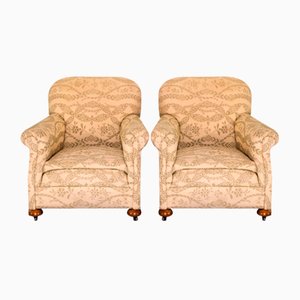 Set of Victorian Soft Green Upholstery Armchairs Sprung Seat