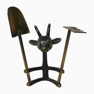 Black Cactus Cutlery Billy Goat with Small Shovel and Rake in Brass by Walter Bosse, 1950s