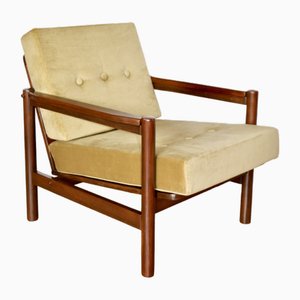 Vintage Armchair in Olive Lemon Velvet, 1970s
