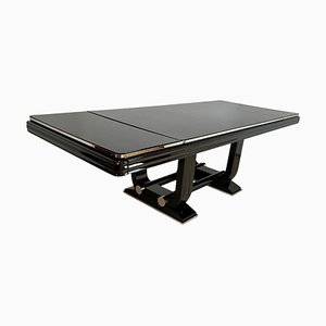 Art Deco Expandable Table in Black Lacquer and Chrome, France, 1935
