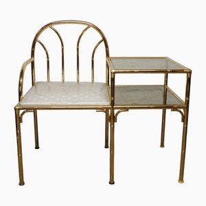 Vintage Hollywood Regency Brass and Faux Bamboo Telephone Seat, 1970s