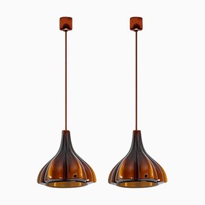 Flower Shaped Brown Opaque Glass Pendant from Peill & Putzler, 1970s
