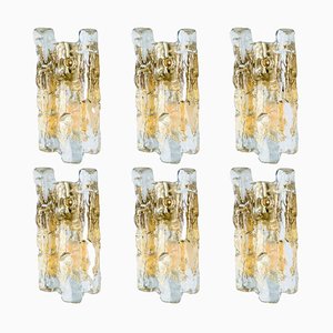 Goldene Wandlampe aus strukturiertem Eisglas von JT Kalmar für Kalmar, 1970