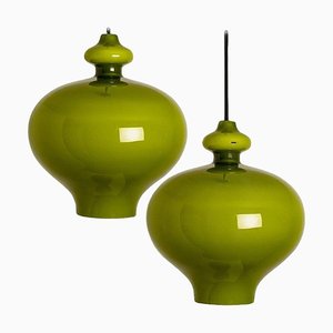Green Glass Pendant Lights by Hans-Agne Jakobsson for Staff, 1960, Set of 2