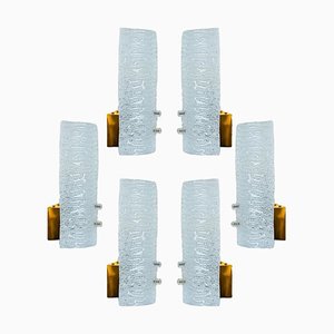 Ribbled Frosted Glass Brass Wall Light attributed to J. T. Kalmar for Kalmar, Austria, 1970s