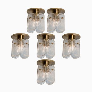 Brass and Frosted Glass Flush Mount attributed to Egon Hillebrand for Hille, 1970s