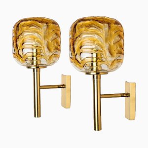 Murano Yellow Glass and Brass Wall Lights attributed to Doria Leuchten, 1960s, Set of 2