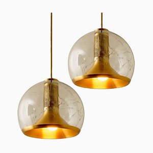Hand Blown Gold Glass Pendant Light attributed to Doria, Germany, 1970s