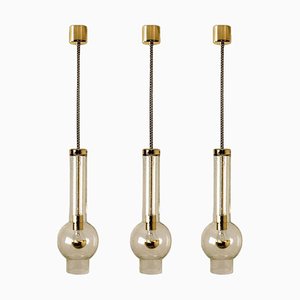Blown Glass and Brass Tube Pendant Light attributed to Staff Leuchten, 1970s