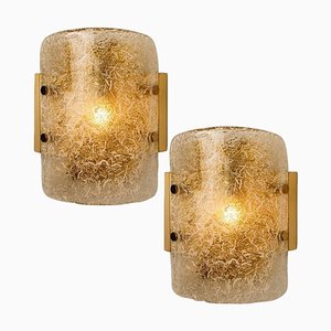 Glass & Brass Wall Sconces attributed to Hillebrand, Austria, 1960, Set of 2