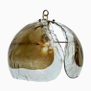 Pendant Light in Amber Glass and Brass attributed to J. T. Kalmar for Kalmar, 1970s