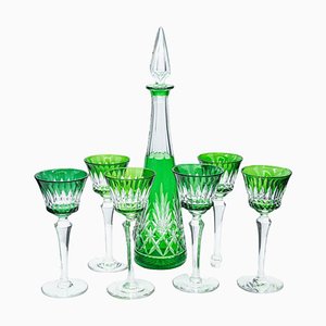 Green Overlay Crystal Glasses from Baccarat, 1940, Set of 7