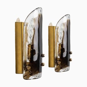 Wandlampen aus Messing & Mundgeblasenem Muranoglas von JT Kalmar, 1960, 2er Set