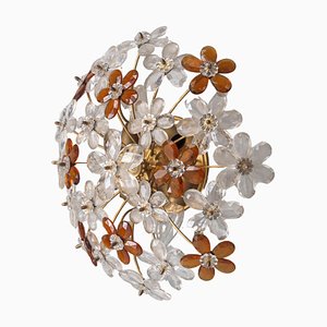 Mid-Century Amber and Clear Crystal Flower Flush Mount from Maison Baguès, 1970s