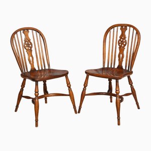 Antique Elm Spindle Back Dining Chairs, 1890s, Set of 6